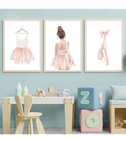 Amazon.com: Tuyashua Pink Ballerina Nursery Wall Art Prints